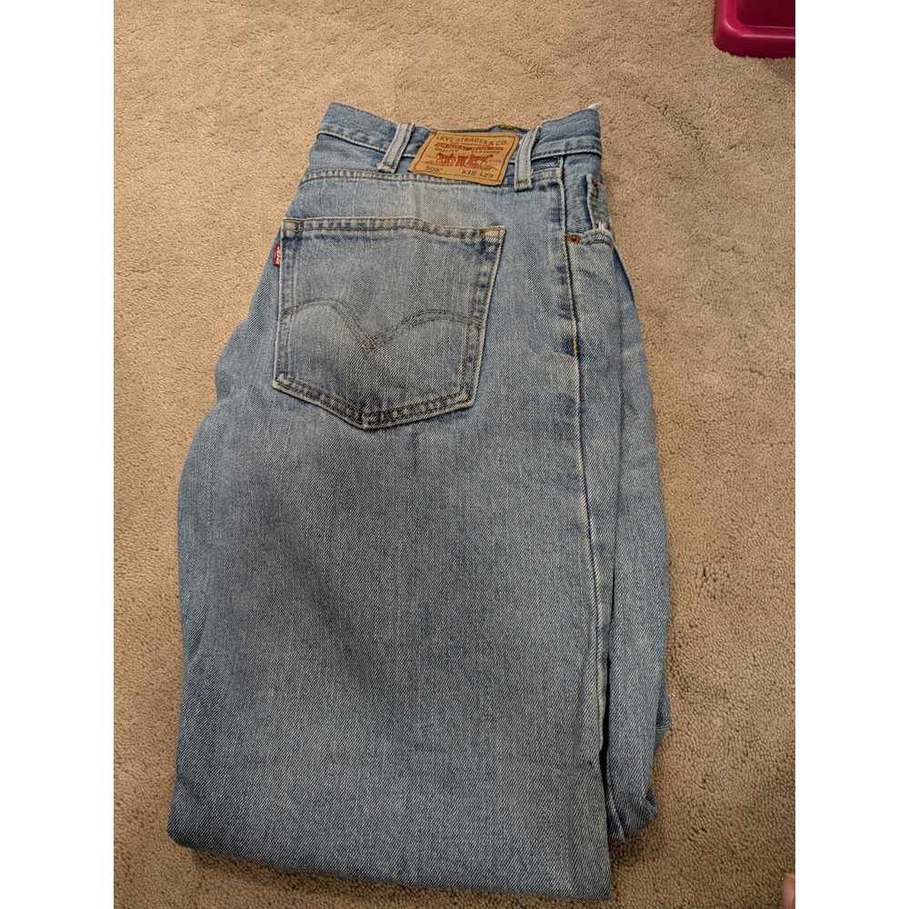 Levis 505 Regular Fit Straight Leg Jeans‎ Light Wash Denim Blue Mens 38x29